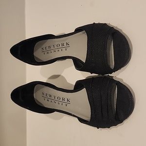 New York Transit black low heel peep toe shoes